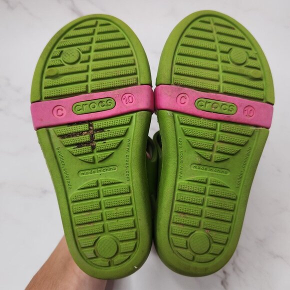 Crocs Keeley Sandals Pink Green Summer Rubber Flower Girls Child 10 - Picture 7 of 8